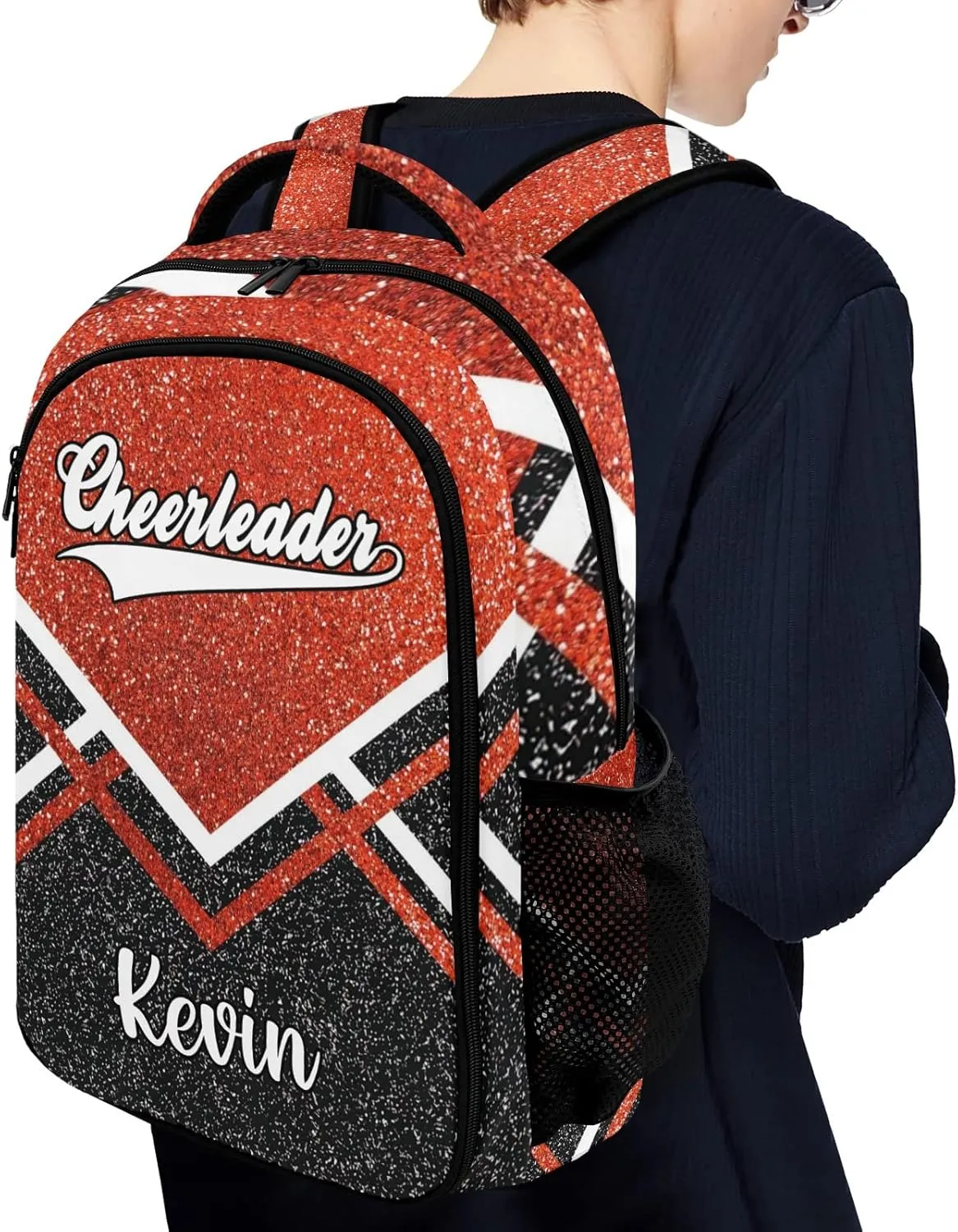 Red Orange Cheerleader Cheer Backpack Personalized with Name for Men Women Shoulder Bag Laptop Bag Bookbag