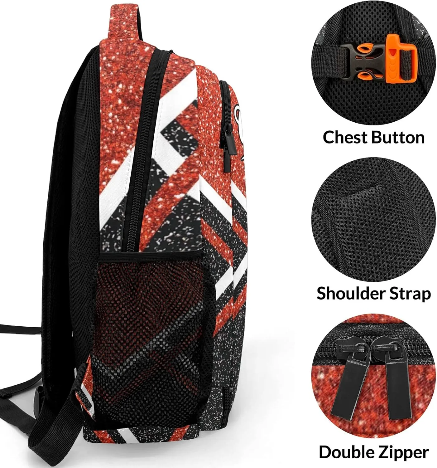 Red Orange Cheerleader Cheer Backpack Personalized with Name for Men Women Shoulder Bag Laptop Bag Bookbag