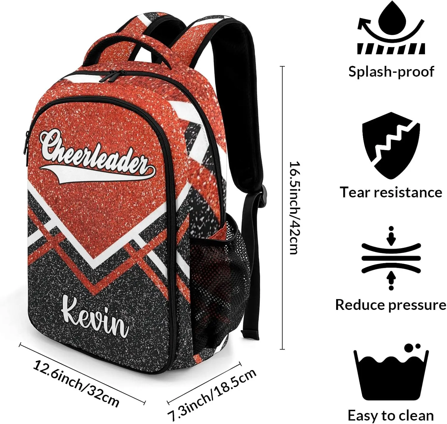 Red Orange Cheerleader Cheer Backpack Personalized with Name for Men Women Shoulder Bag Laptop Bag Bookbag