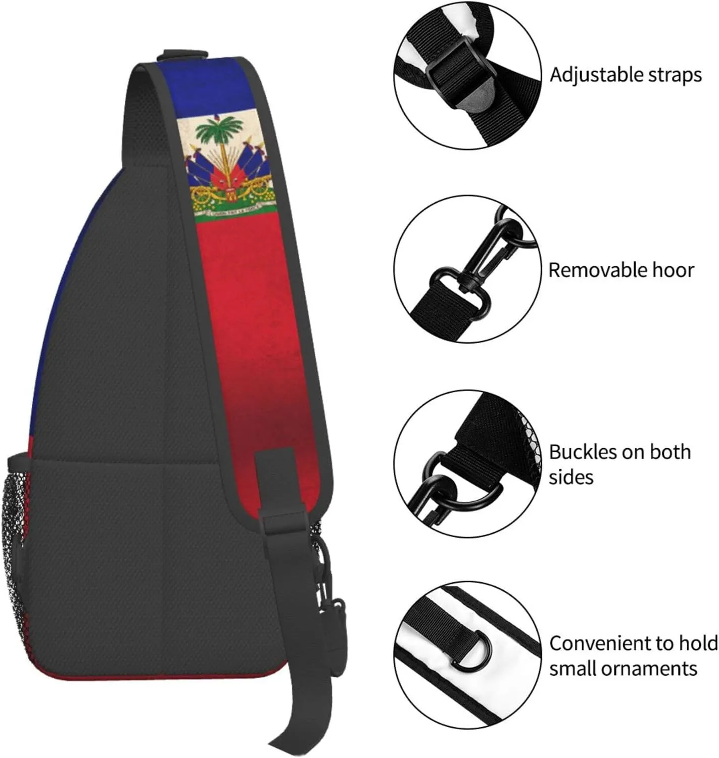 Retro Haiti Flag Man Crossbody Chest Bag One Shoulder Strap Sling Backpack