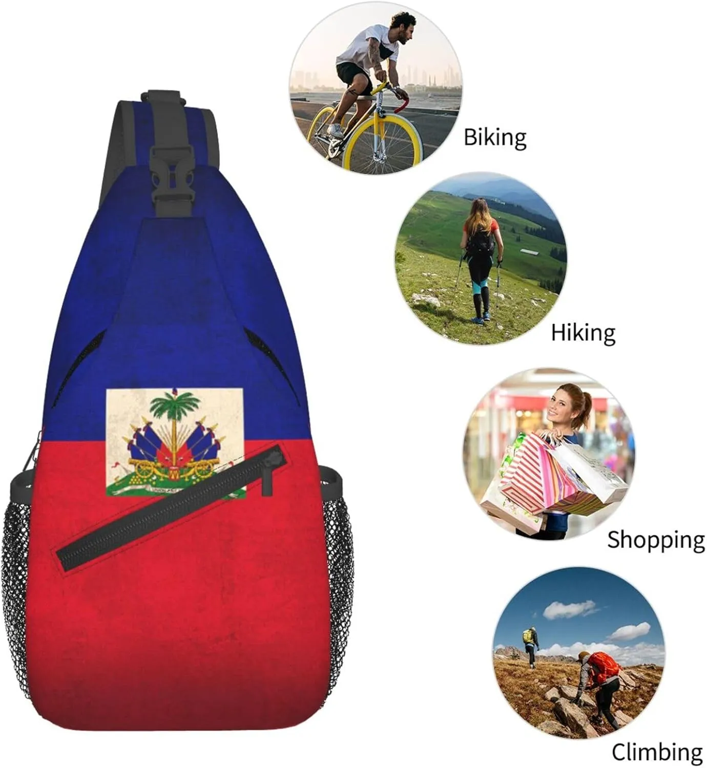 Retro Haiti Flag Man Crossbody Chest Bag One Shoulder Strap Sling Backpack