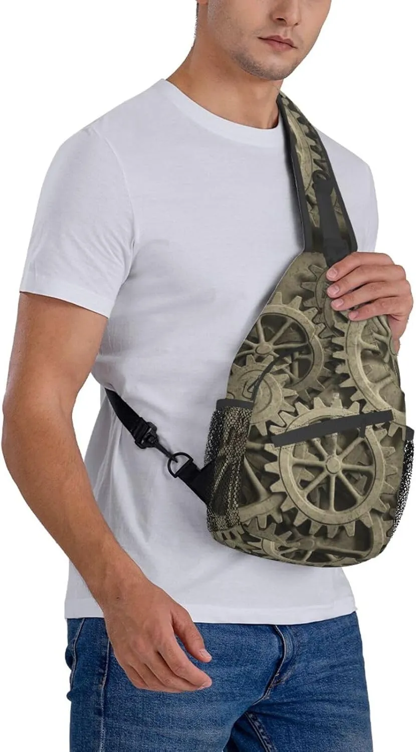 Retro Steampunk Crossbody Bag Clocks Shoulder Bag Backpack Steampunk Sling Bag Chest Casual Daypack
