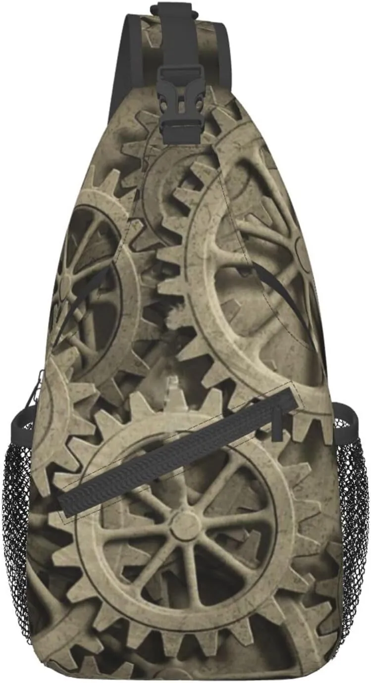 Retro Steampunk Crossbody Bag Clocks Shoulder Bag Backpack Steampunk Sling Bag Chest Casual Daypack