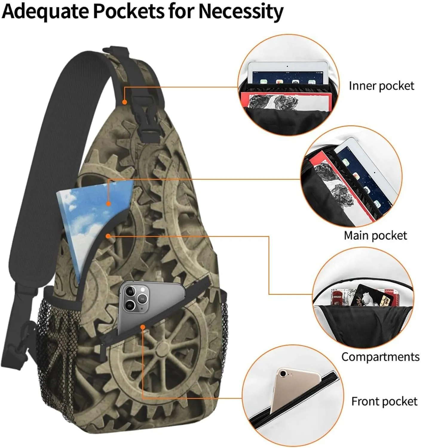 Retro Steampunk Crossbody Bag Clocks Shoulder Bag Backpack Steampunk Sling Bag Chest Casual Daypack