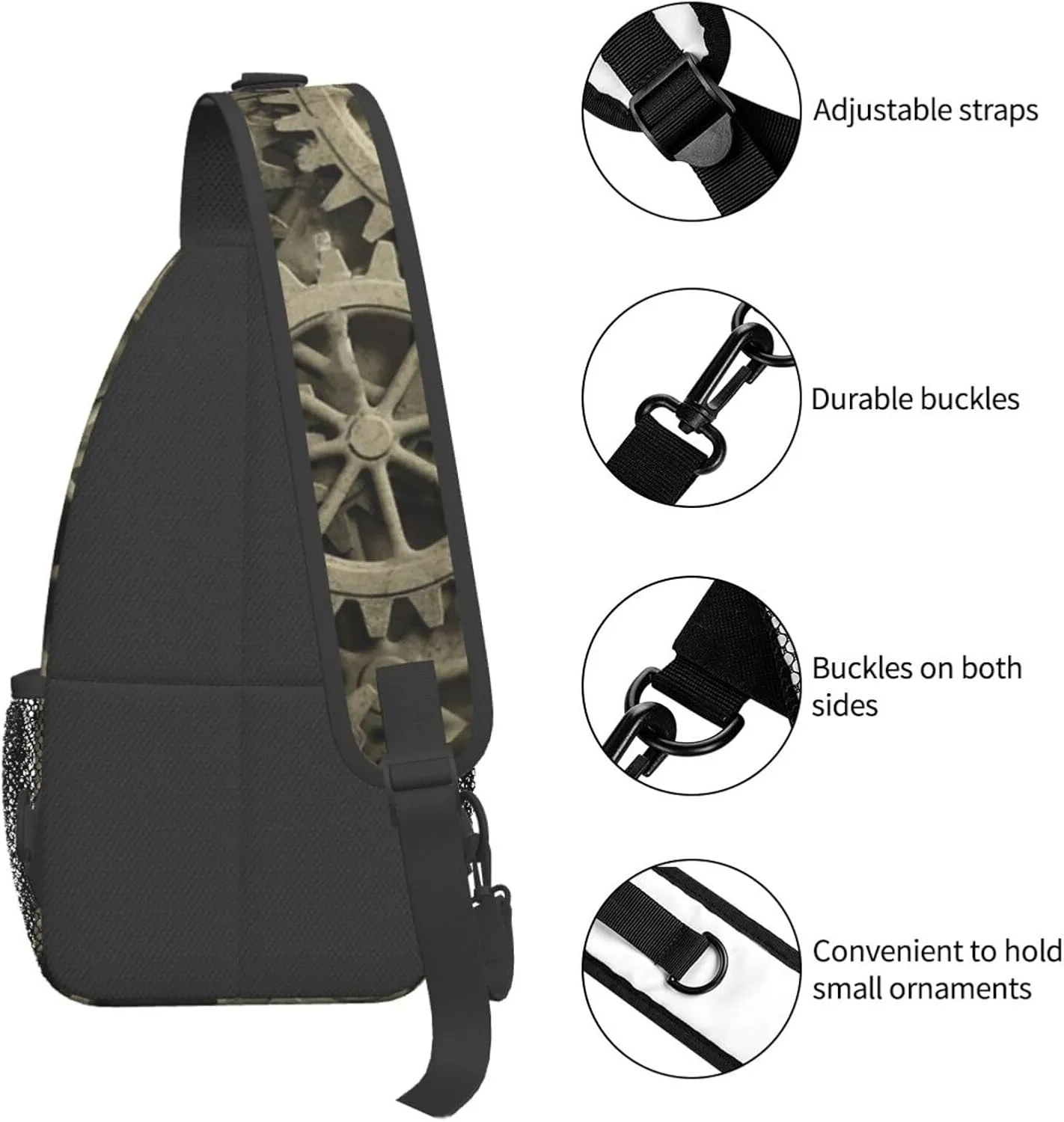 Retro Steampunk Crossbody Bag Clocks Shoulder Bag Backpack Steampunk Sling Bag Chest Casual Daypack