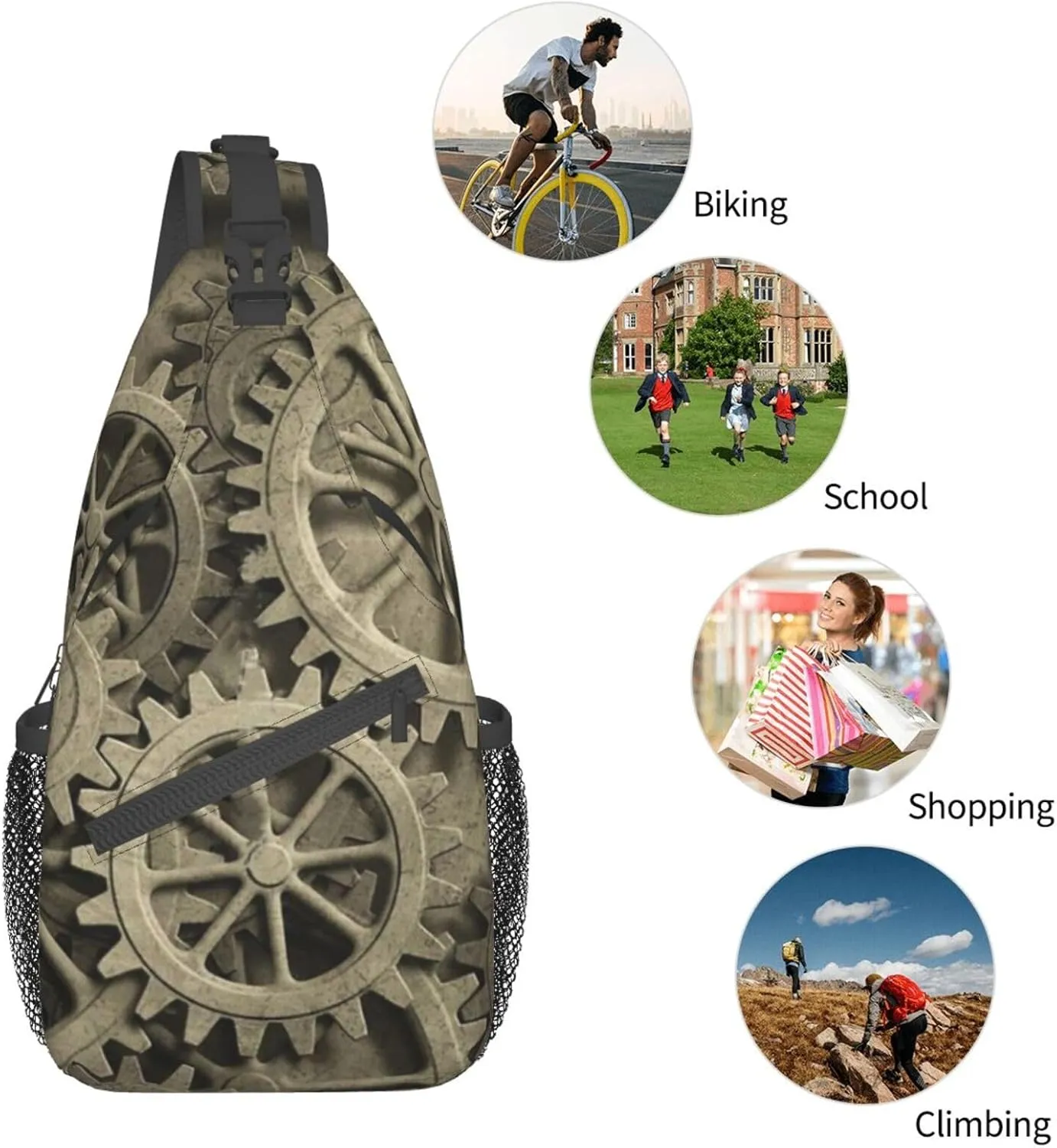 Retro Steampunk Crossbody Bag Clocks Shoulder Bag Backpack Steampunk Sling Bag Chest Casual Daypack