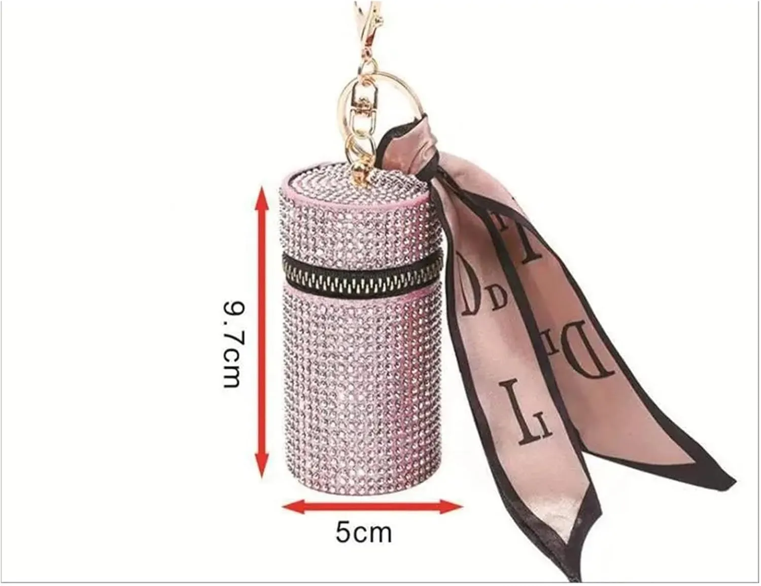 Rhinestone Bags Cylindrical Mini Rhinestone Lipstick Bag with Silk Scarf Keychain Women Portable Zipper Coin Purse Coin Bag(Red)