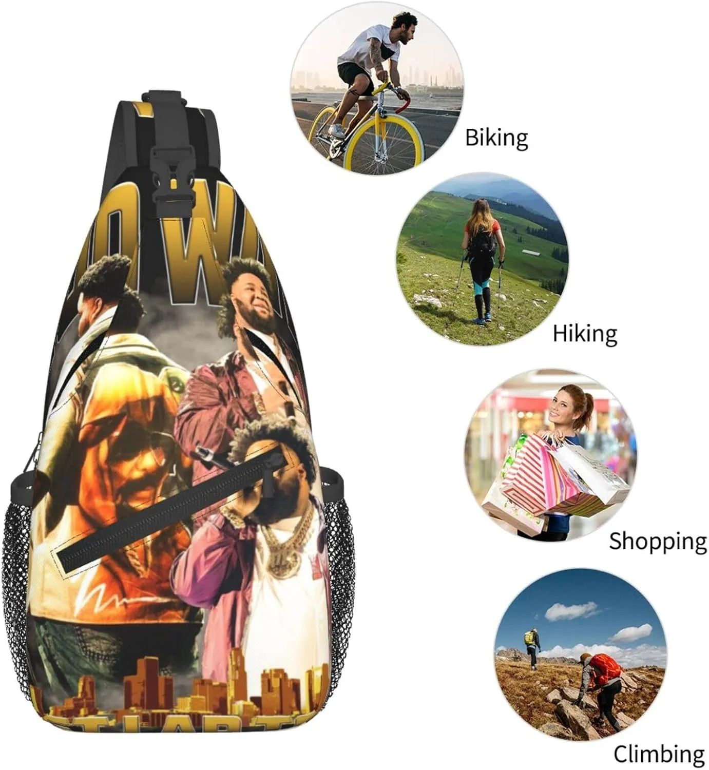 Rod Music Wave Fashion Casual Crossbody Bag Chest Bag Sling Bag Travel Daypack For Women Men Black