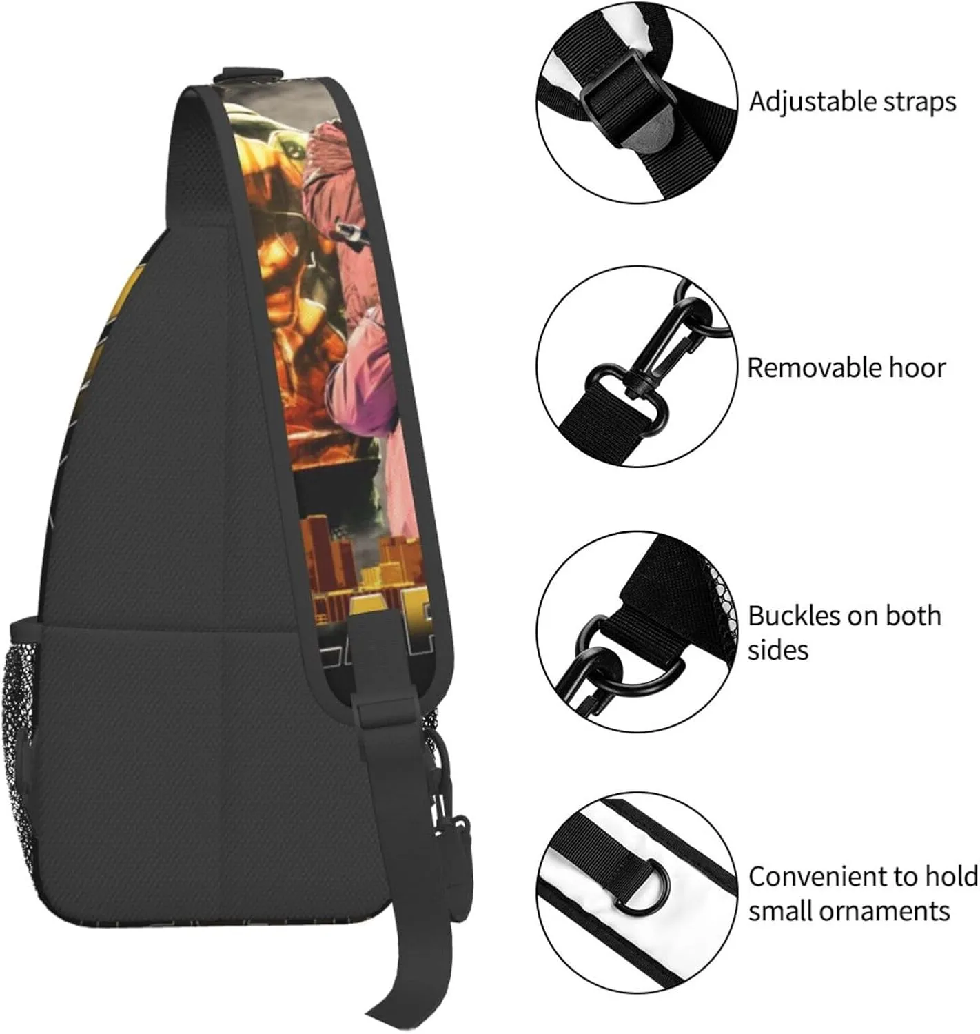 Rod Music Wave Fashion Casual Crossbody Bag Chest Bag Sling Bag Travel Daypack For Women Men Black