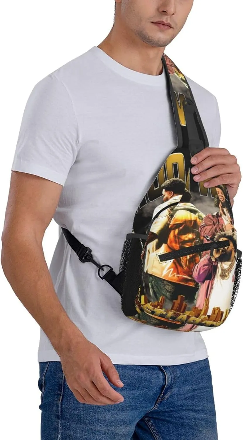 Rod Music Wave Fashion Casual Crossbody Bag Chest Bag Sling Bag Travel Daypack For Women Men Black