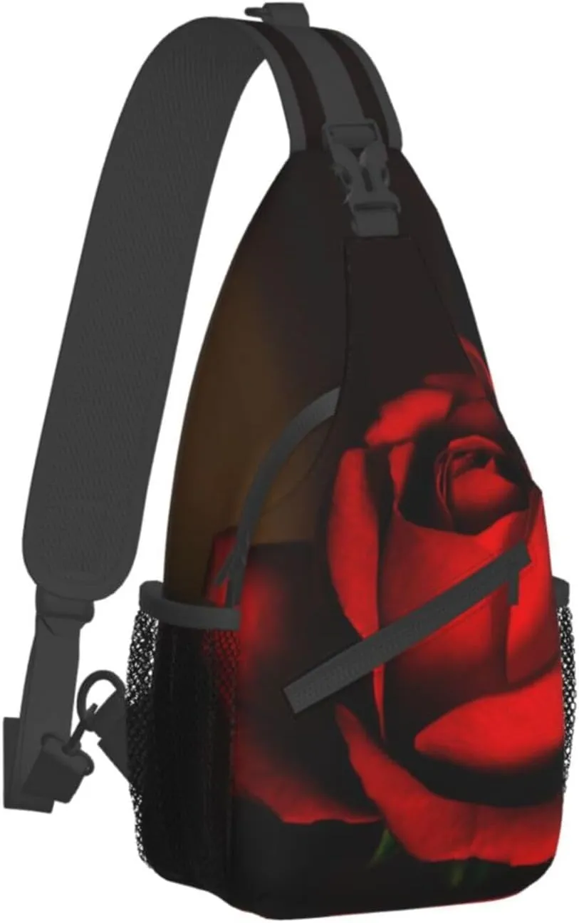Rose Shoulder Bag Flower Sling Backpack Daypack Casual Cute Hiking Bag Womens Backpack Bag for Outdoor