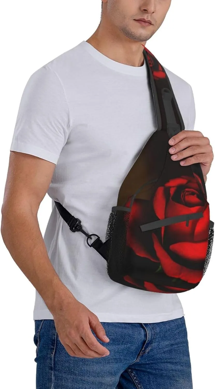Rose Shoulder Bag Flower Sling Backpack Daypack Casual Cute Hiking Bag Womens Backpack Bag for Outdoor