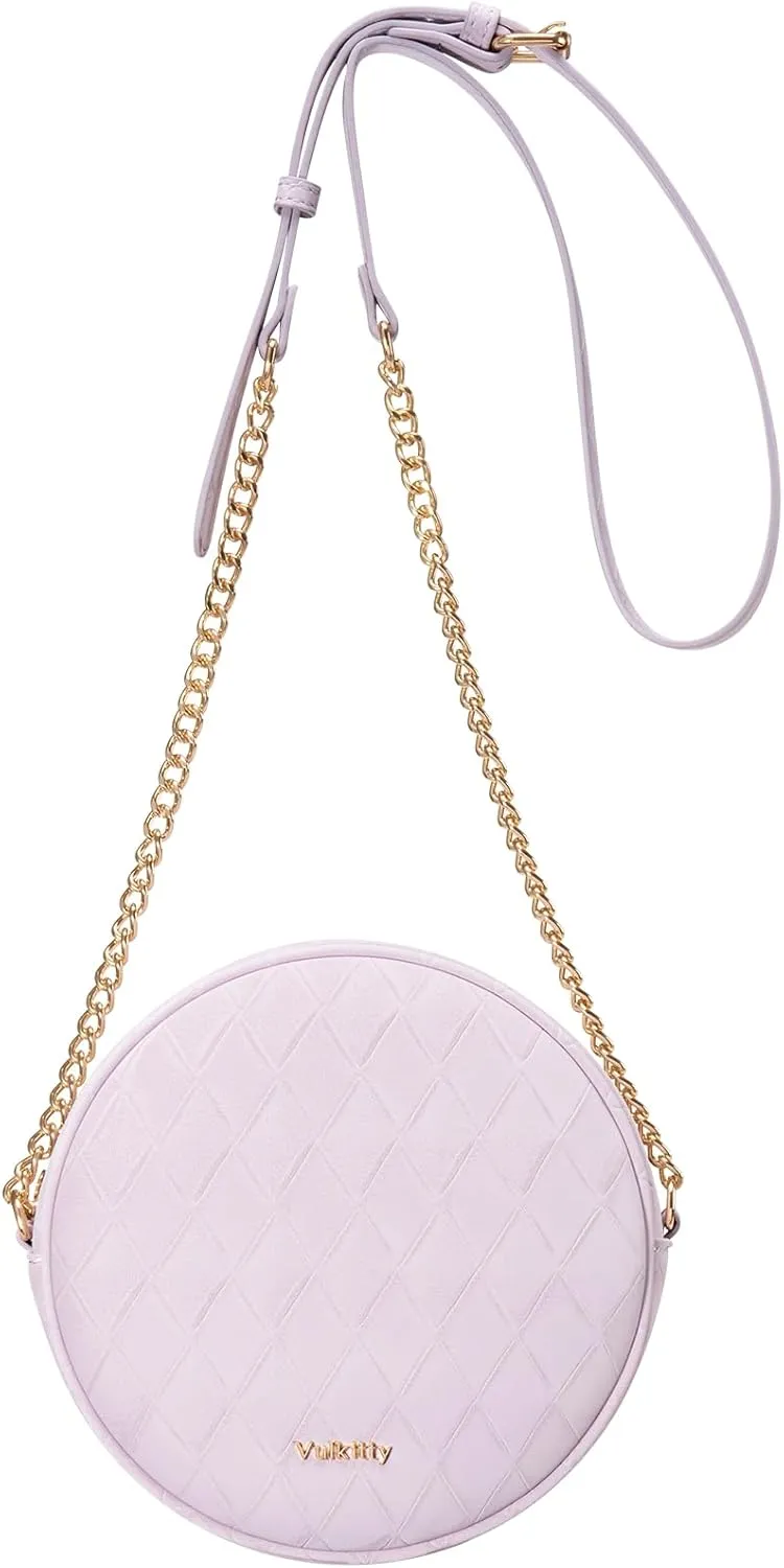 Round Crossbody Bag for Women PU Leather Circle Tassel Purse with Adjustable Strap Small Shoulder Handbags