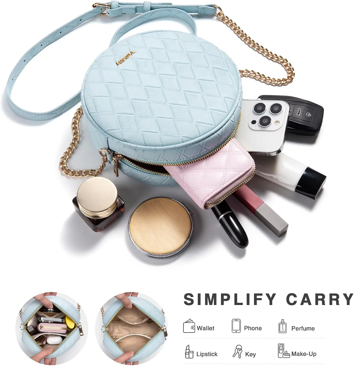 Round Crossbody Bag for Women PU Leather Circle Tassel Purse with Adjustable Strap Small Shoulder Handbags