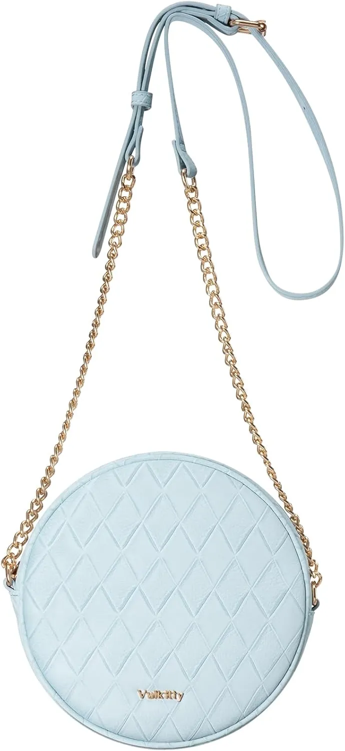 Round Crossbody Bag for Women PU Leather Circle Tassel Purse with Adjustable Strap Small Shoulder Handbags
