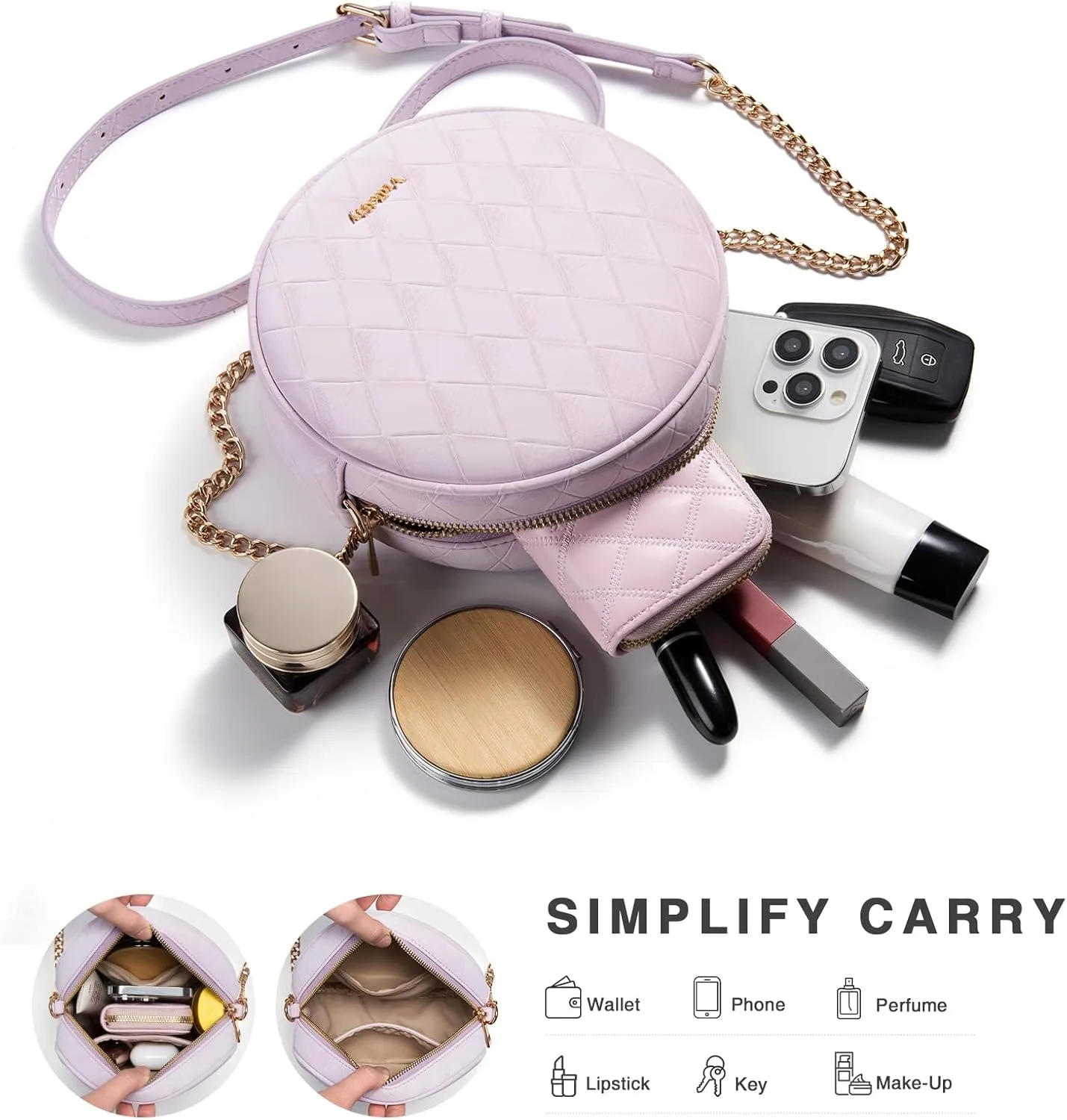 Round Crossbody Bag for Women PU Leather Circle Tassel Purse with Adjustable Strap Small Shoulder Handbags