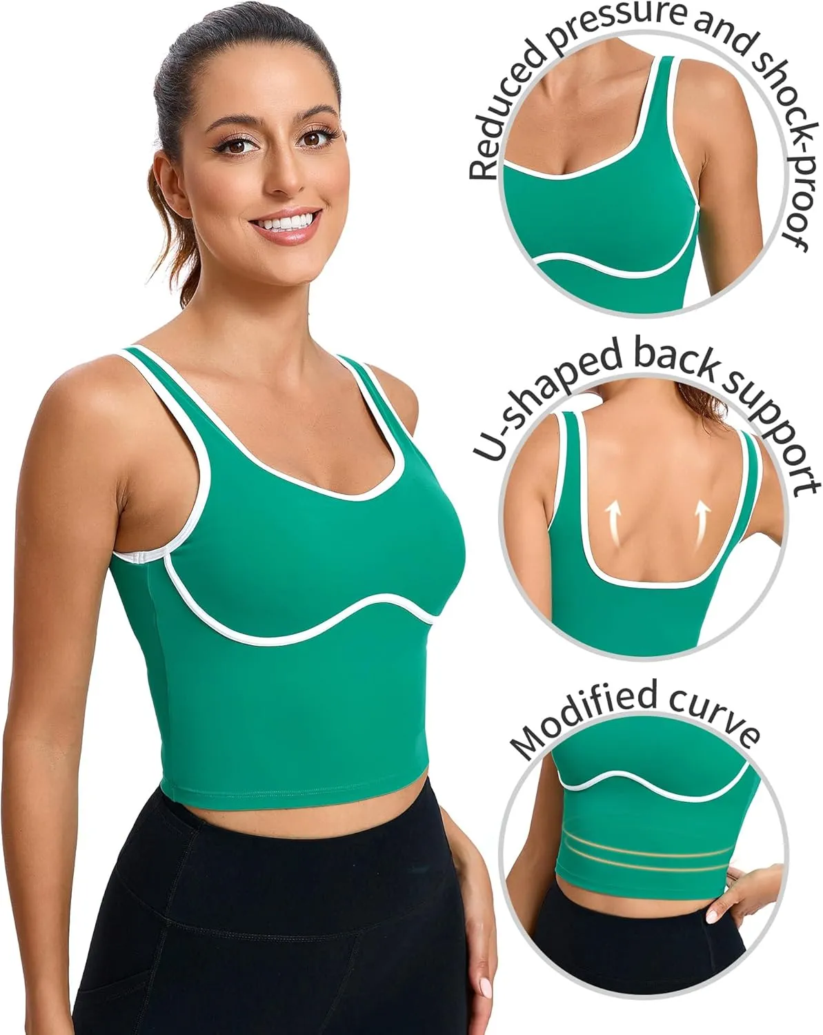 RUNNING GIRL Sports Bras for Women,Longline Workout Crop Tank Tops Padded with Built in Shelf Padded Sports Bra