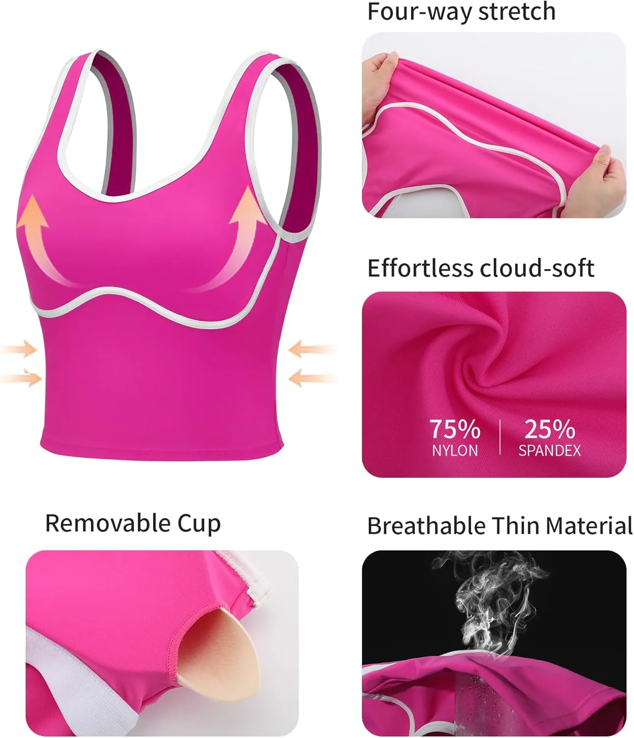RUNNING GIRL Sports Bras for Women,Longline Workout Crop Tank Tops Padded with Built in Shelf Padded Sports Bra