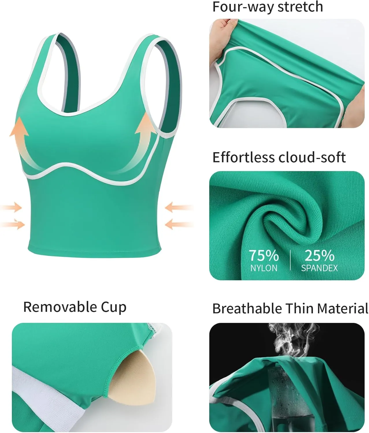 RUNNING GIRL Sports Bras for Women,Longline Workout Crop Tank Tops Padded with Built in Shelf Padded Sports Bra