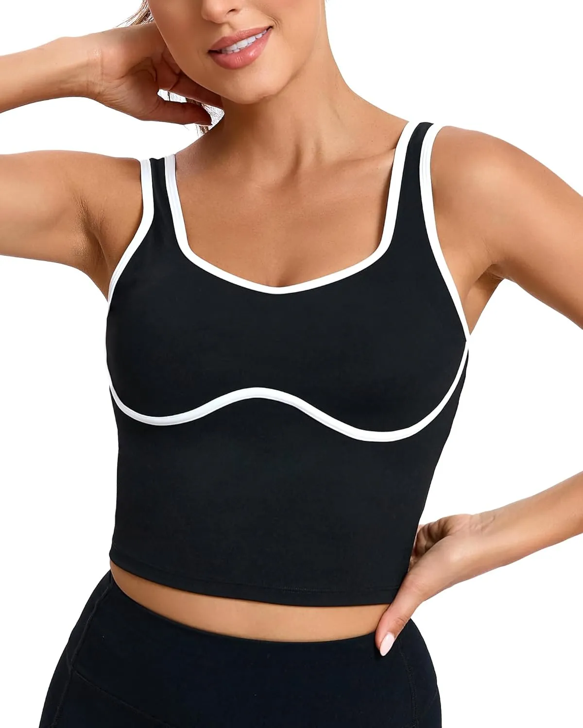 RUNNING GIRL Sports Bras for Women,Longline Workout Crop Tank Tops Padded with Built in Shelf Padded Sports Bra