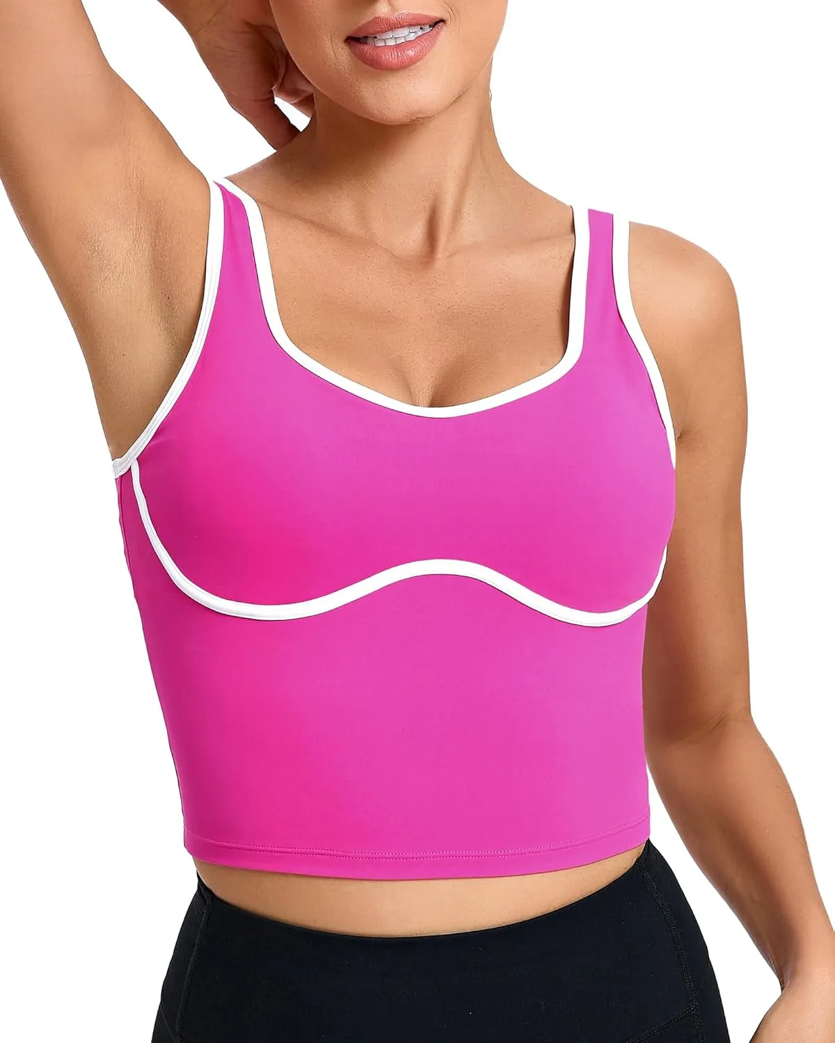 RUNNING GIRL Sports Bras for Women,Longline Workout Crop Tank Tops Padded with Built in Shelf Padded Sports Bra