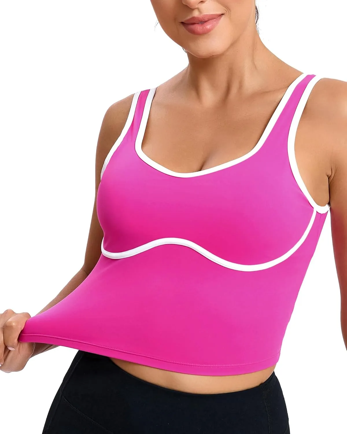 RUNNING GIRL Sports Bras for Women,Longline Workout Crop Tank Tops Padded with Built in Shelf Padded Sports Bra