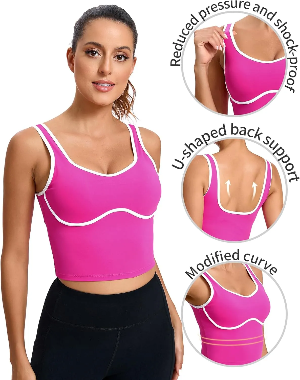 RUNNING GIRL Sports Bras for Women,Longline Workout Crop Tank Tops Padded with Built in Shelf Padded Sports Bra