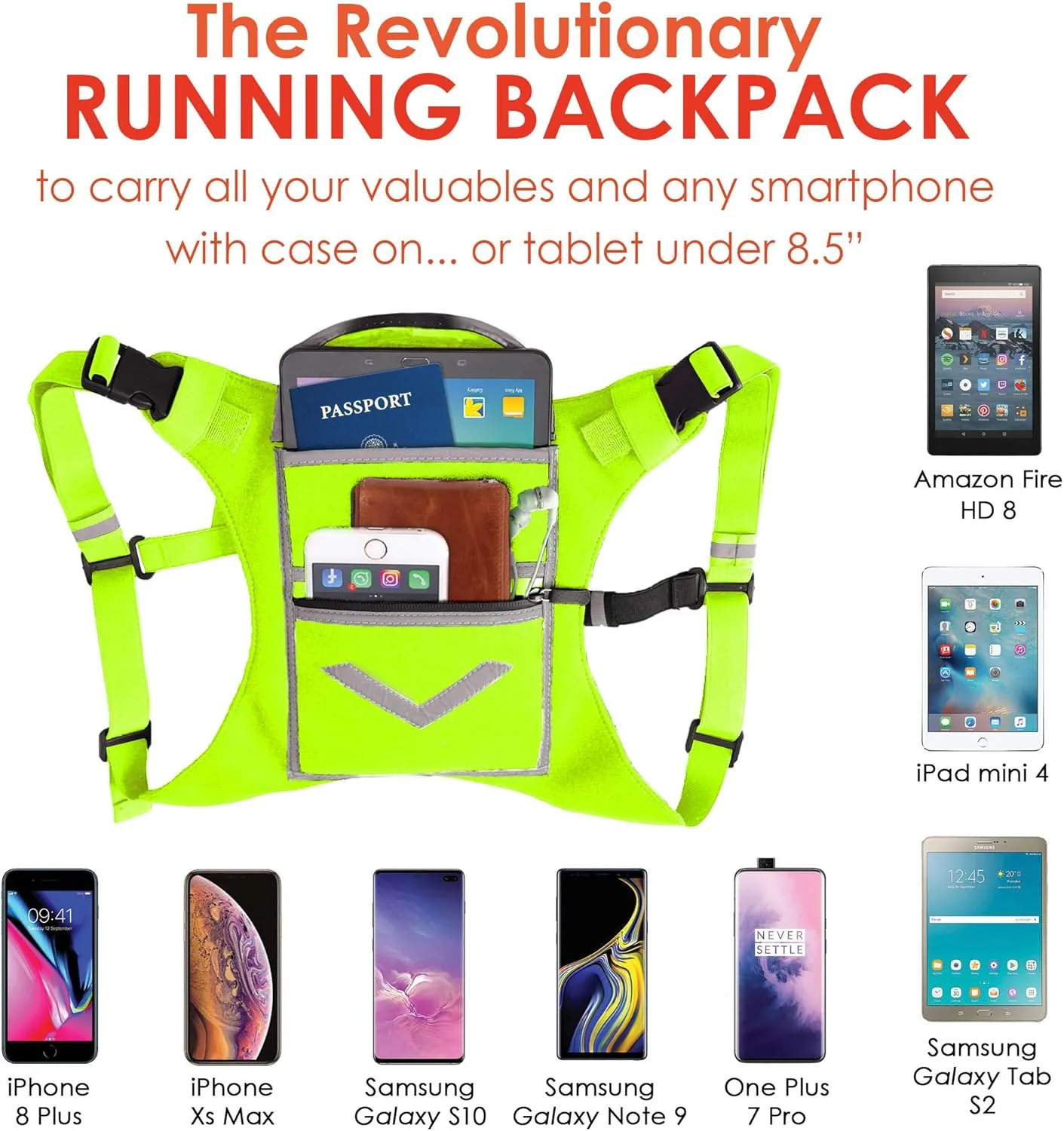 Running Mini Backpack Vest for Men & Women - Hi-viz gear, Holds Valuables, any Phone - Ideal for Fitness, Walking, Cycling!