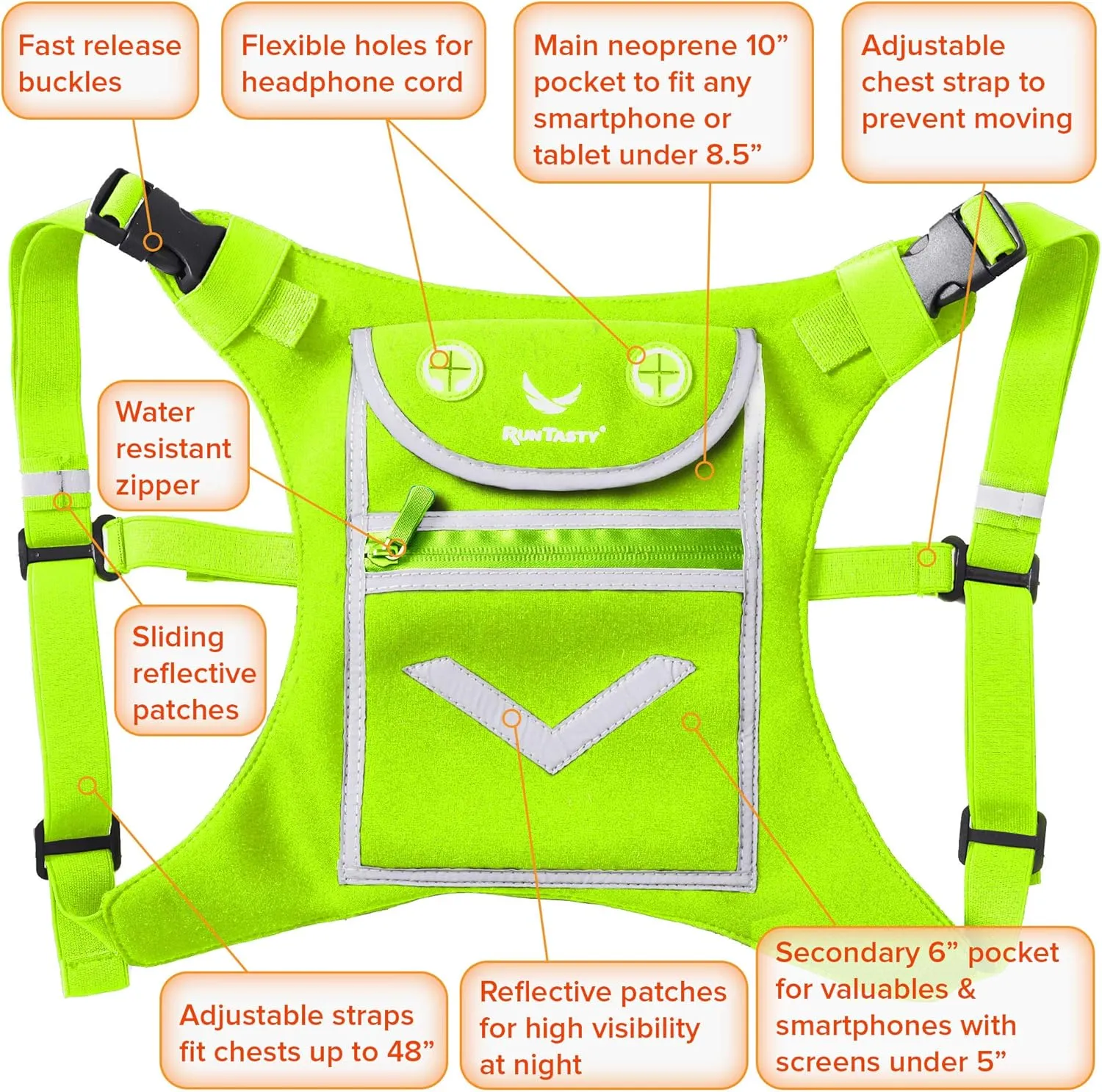 Running Mini Backpack Vest for Men & Women - Hi-viz gear, Holds Valuables, any Phone - Ideal for Fitness, Walking, Cycling!