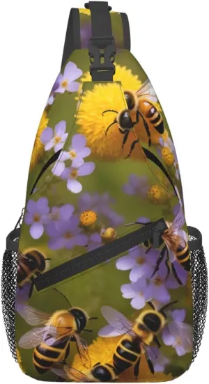Rural Honey Bees Wildflowers Print Cross Chest Bag Diagonally,Adjustable Sling Backpack Travel Hiking Sport Wallet