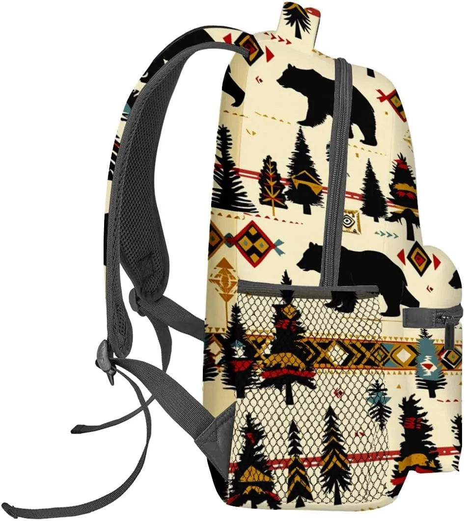 Rustic Woodland Bear Backpack,Black Bears Polyester Backpacks,Lightweight Double Shoulder Back Pack for Women,Forest Cabin Bookbag,School Bag Gifts,Casual Travel Daypack Book Packs