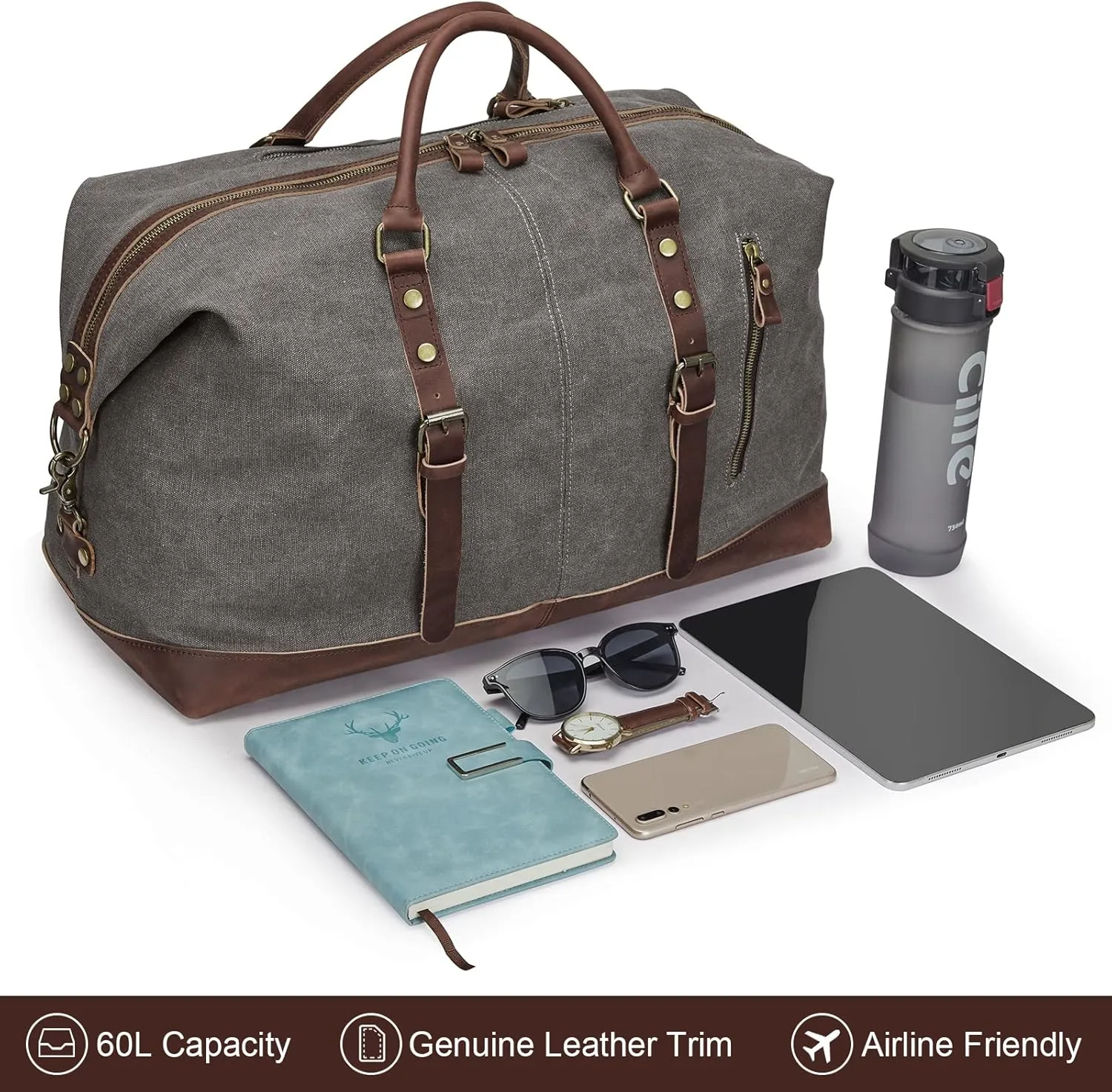 S-ZONE Duffle Bag for Travel Canvas Duffel Bag Carry on Weekender Bag for Men