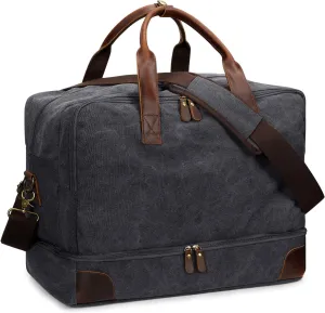 S-ZONE Mens Canvas Travel Duffel Bag Weekend Overnight Bag with Shoes Laptop Compartment 2.0 Version