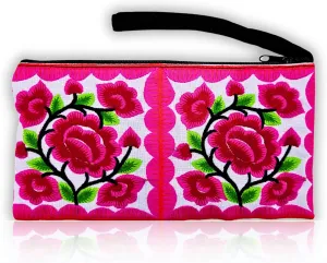Sabai Jai Small Embroidered Floral Clutch Wristlet Wallet for Women - Colorful Organic Cotton, Unique Boho Chic Accessory Bag