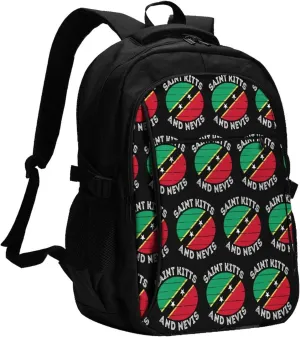 Saint Kitts Nevis Roots Flag Business Laptop Backpack Travel Backpacks Outdoor Rucksack Large Bag Daypack with USB Charging Port Multi-Pocket for Hiking Camping