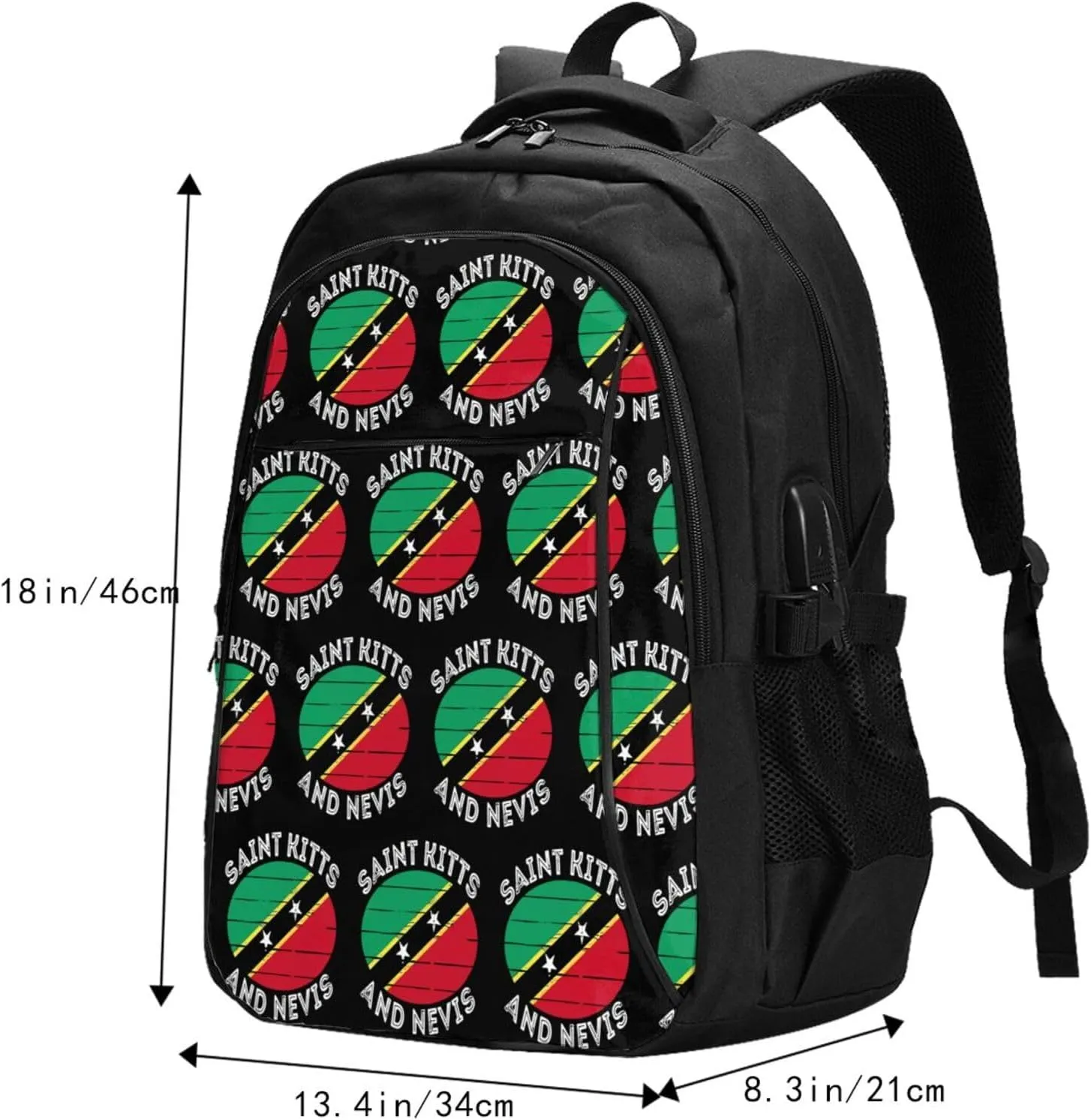 Saint Kitts Nevis Roots Flag Business Laptop Backpack Travel Backpacks Outdoor Rucksack Large Bag Daypack with USB Charging Port Multi-Pocket for Hiking Camping