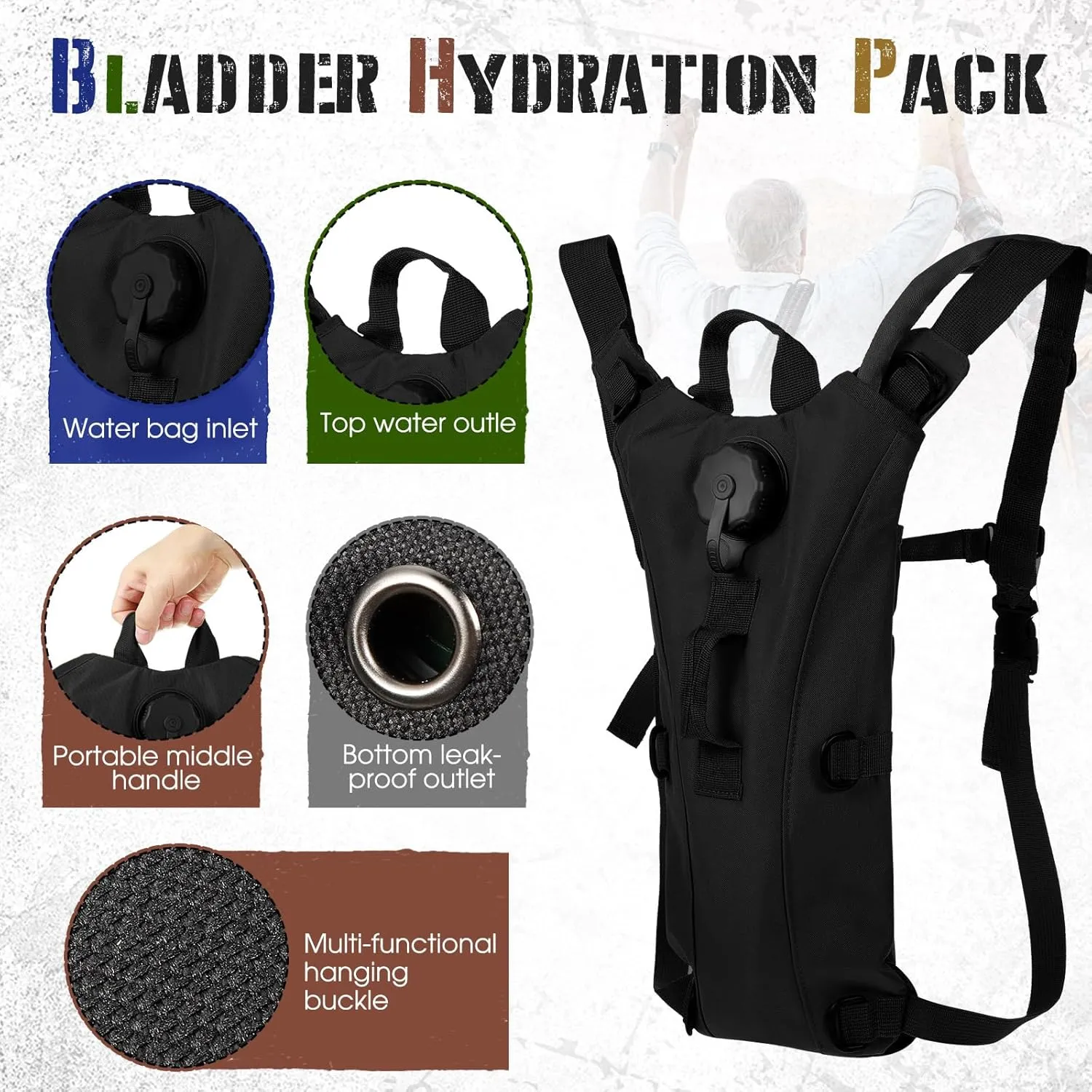Sanwuta 2 Pcs Hydration Backpack with 3 Liter Water Bladder Tactical Lightweight 17.72 x 7.87 Inch Hydration Pack Backpack Water Backpack Hydration Bag Water Bag for Hiking Running