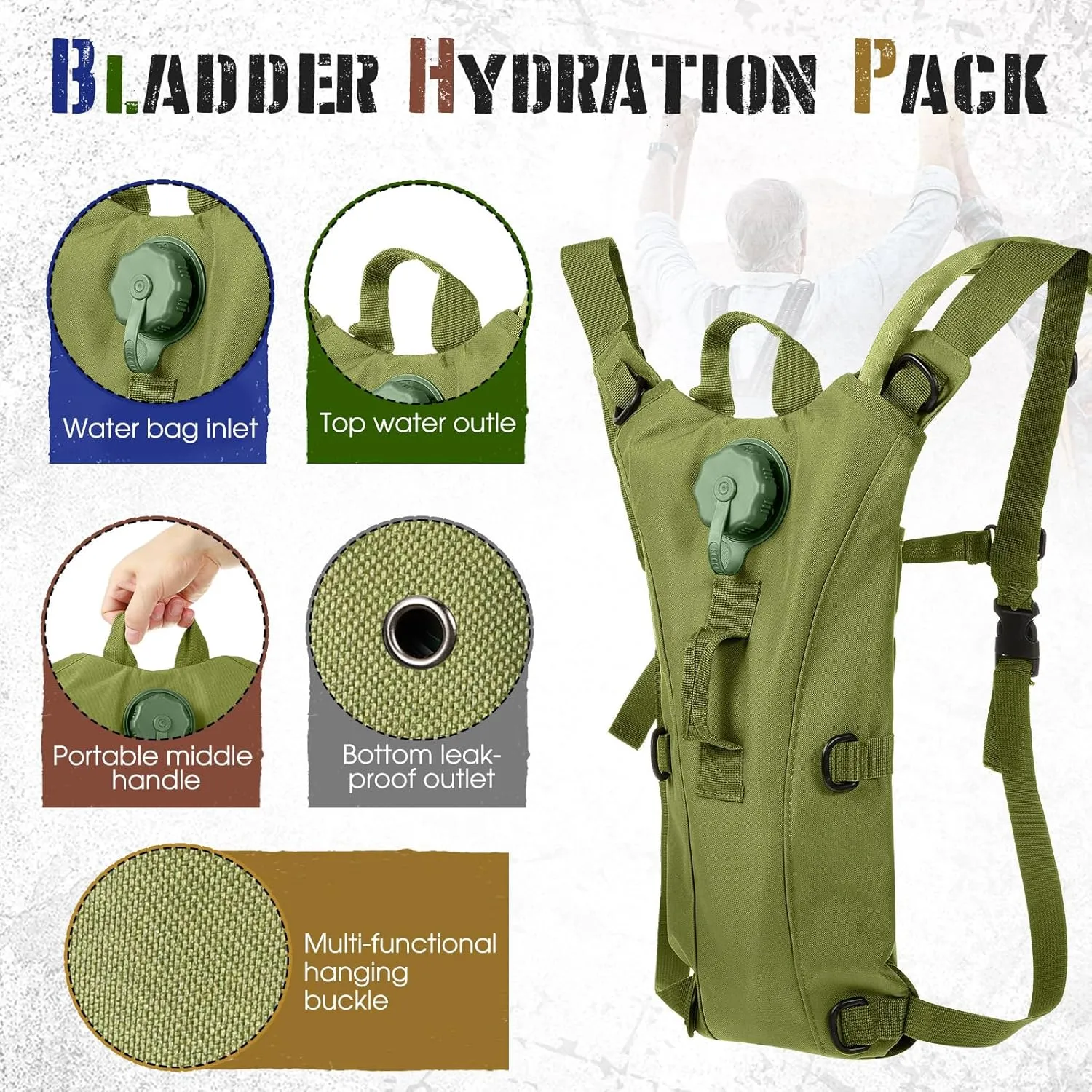 Sanwuta 2 Pcs Hydration Backpack with 3 Liter Water Bladder Tactical Lightweight 17.72 x 7.87 Inch Hydration Pack Backpack Water Backpack Hydration Bag Water Bag for Hiking Running