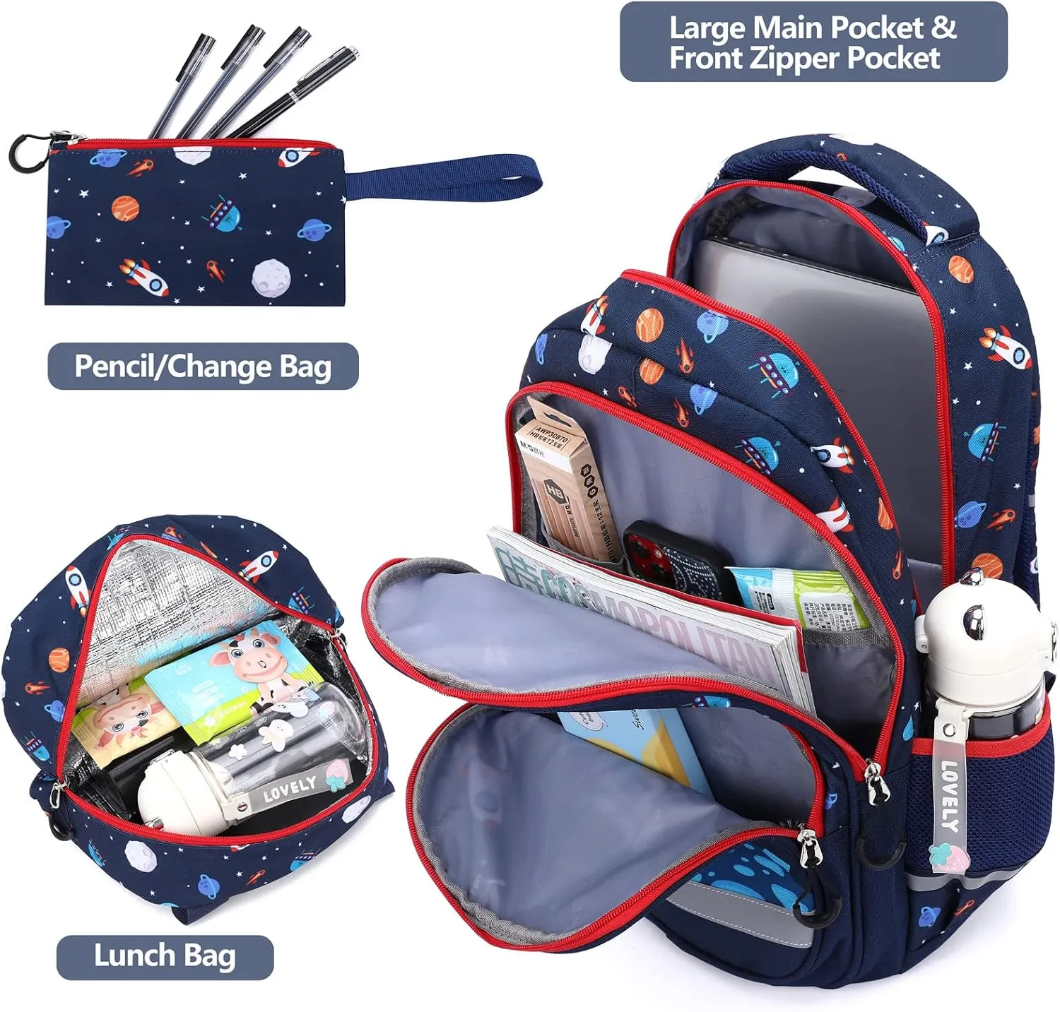 School Backpack Kids Set Middle Elementary Preschool with Lunch Bag & Pencil Case Bookbags for Boys Girls