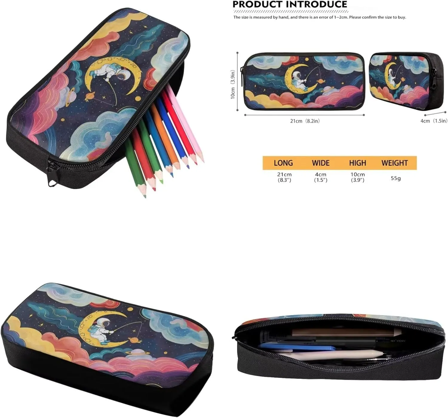 School Backpacks for Boys Girls Astronaut Fishing Star on Moon Backpack Set with Lunch Bag Pencil Case Water Bottle Holder Colorful Clouds Backpack 4 in 1 Set for Travel Gifts