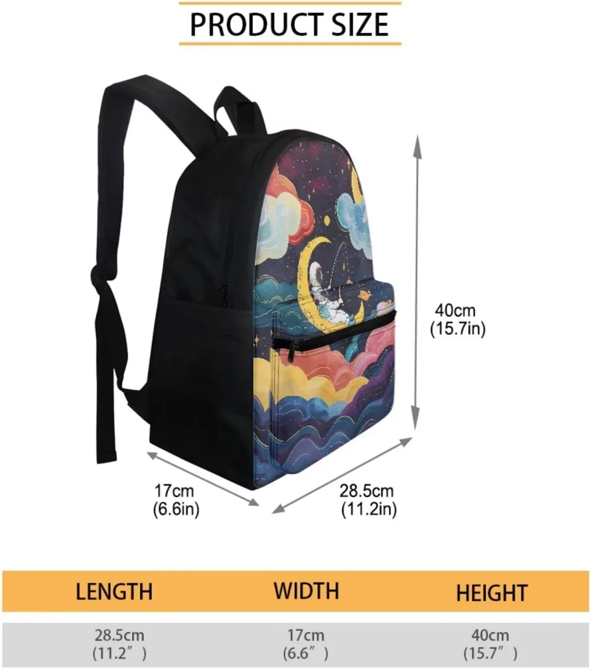 School Backpacks for Boys Girls Astronaut Fishing Star on Moon Backpack Set with Lunch Bag Pencil Case Water Bottle Holder Colorful Clouds Backpack 4 in 1 Set for Travel Gifts