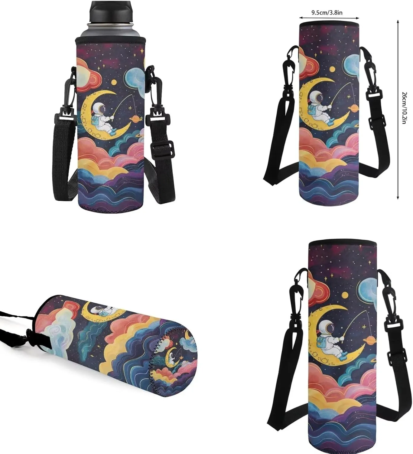 School Backpacks for Boys Girls Astronaut Fishing Star on Moon Backpack Set with Lunch Bag Pencil Case Water Bottle Holder Colorful Clouds Backpack 4 in 1 Set for Travel Gifts