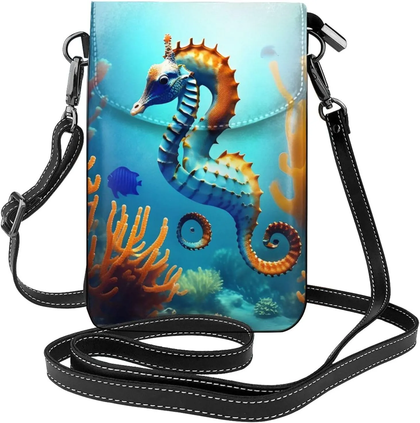 Seabed coral seahorse Women's crossbody bag, crossbody phone bag, tassel wallet with shoulder strap, best gift for women.