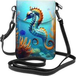 Seabed coral seahorse Women's crossbody bag, crossbody phone bag, tassel wallet with shoulder strap, best gift for women.