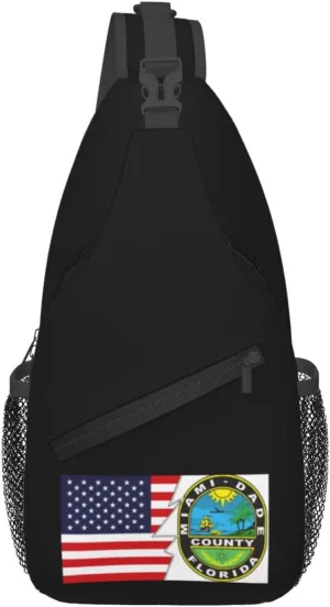 Seal Of Miami Dade County, Florida And America Crossbody Bags For Women Men Chest Backpack Gym Shoulder Bag Travel Outdoor Sports Casual Crossbody Bags