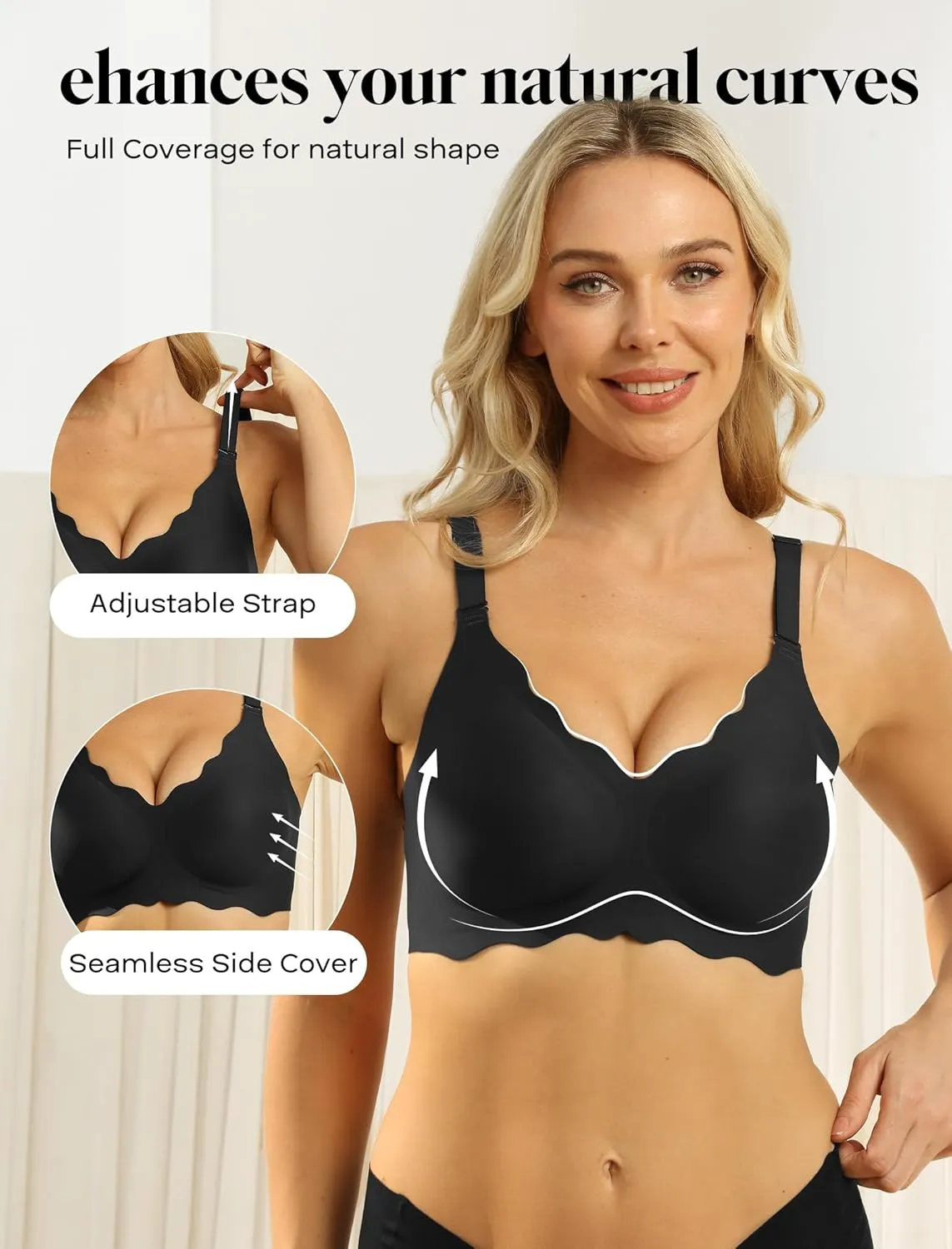 Seamless Wirefree Bra No Underwire Deep V Large Bust Women U-Shaped Back Lace Trim T-Shirt Bra