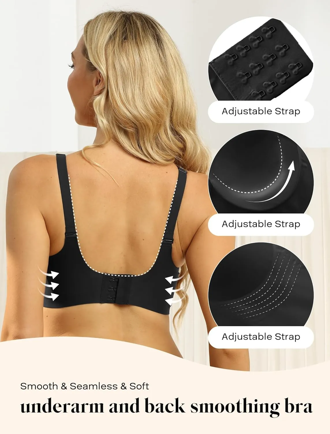 Seamless Wirefree Bra No Underwire Deep V Large Bust Women U-Shaped Back Lace Trim T-Shirt Bra