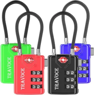 Search Alert TSA Approved Travel Combination Luggage Cable Locks for Suitcase, Gym Locker,Toolbox,Backpack 1,2,4,6 &10 pk