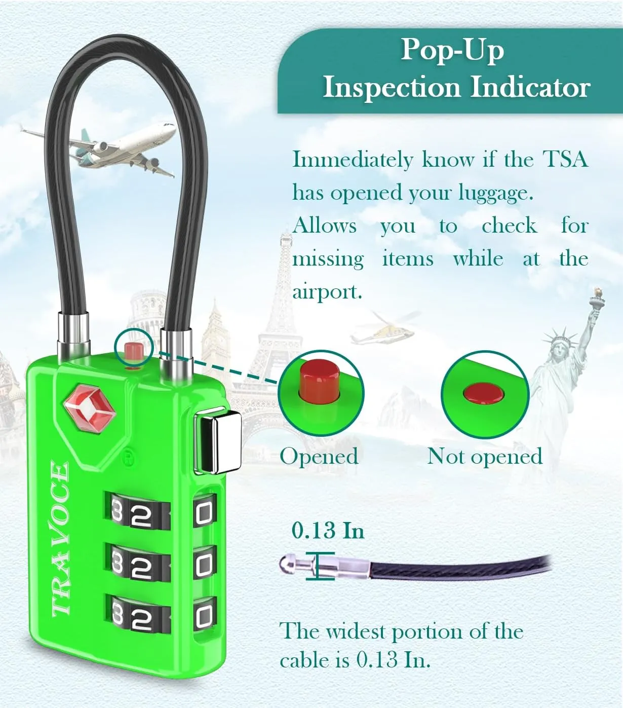 Search Alert TSA Approved Travel Combination Luggage Cable Locks for Suitcase, Gym Locker,Toolbox,Backpack 1,2,4,6 &10 pk