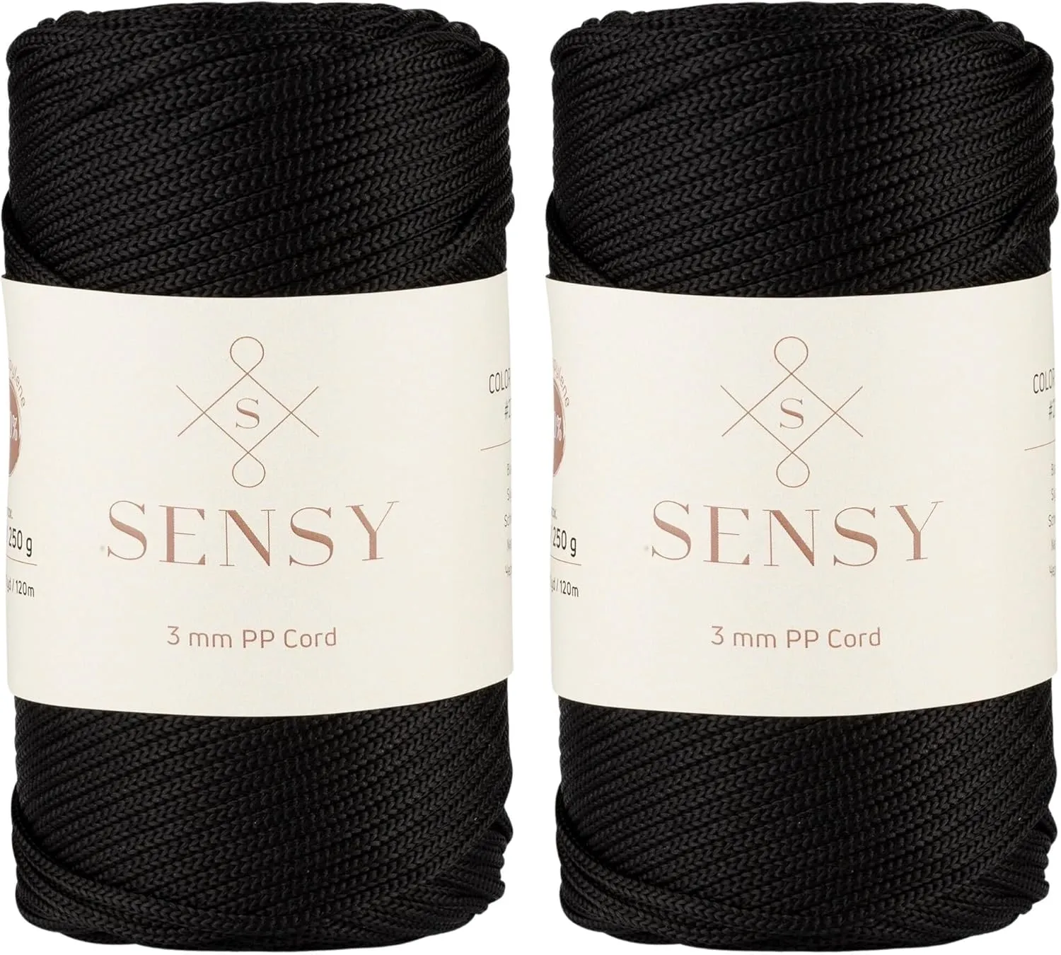 Sensy Premium 3mm 131 Yards Polyester Rope 100% Polypropylene Cord Macrame Cord 3mm Crochet Bag Cord Macrame Rope Crochet Thread Gift for Knitter (Black)